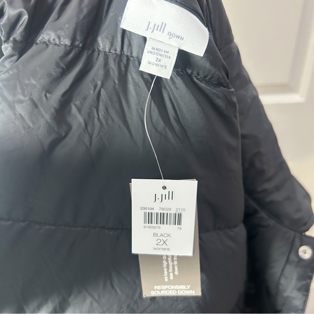 J JILL DOWN QUILTED LIGHTWEIGHT MID LENGTH BLACK PUFFER COAT (size 2X) - Picture 9 of 9